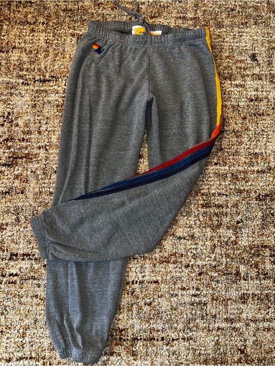 Aviator Nation Pants - Aviator Nation Gray Joggers with Rainbow Side Stripes